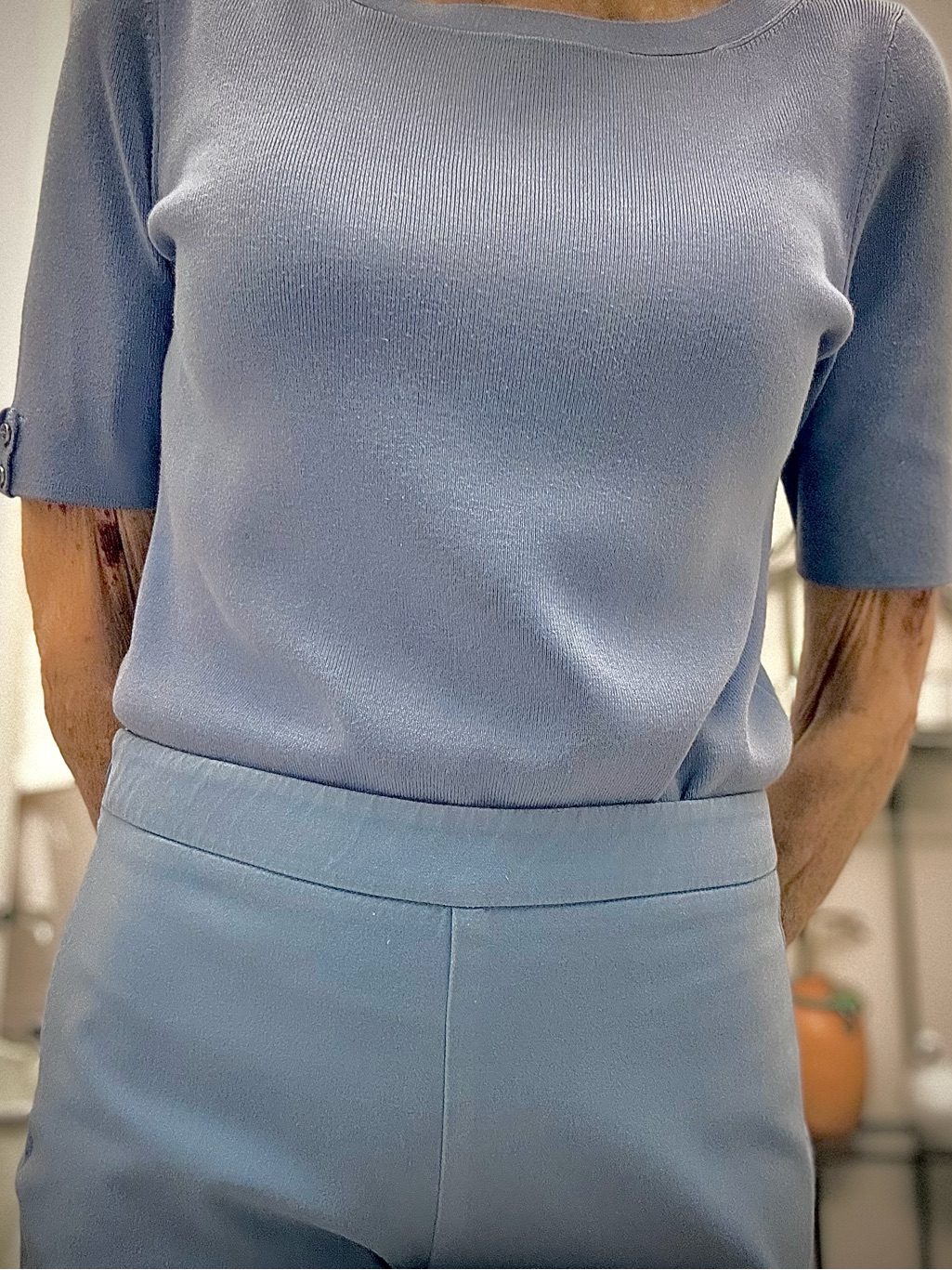 Talbots Fine Gauge Cotton Sweater. Size Small. Light Blue. Short Sleeve